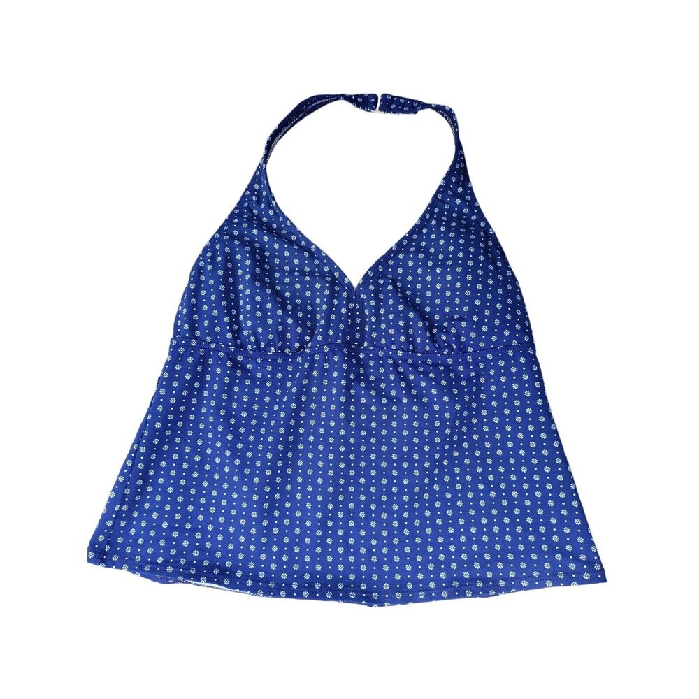 Lands End Swim Top 12 Womens Blue Floral Print Padded Pullover‎ Swim Wear